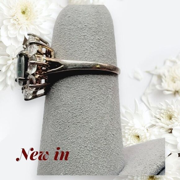 NWOT Sterling Silver Black Fire Opal Ring With Cluster Topaz Jewelry Gift - Picture 3 of 14